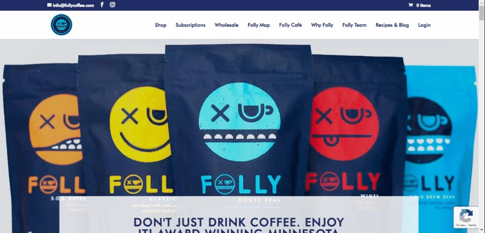 FollyCoffee small busiess website example made with GoDaddy Website Builder