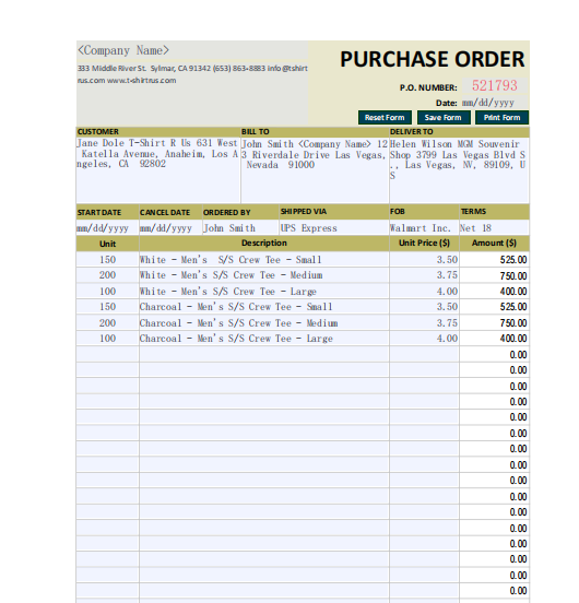 Purchase order template