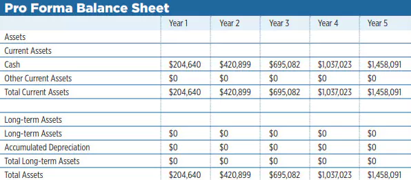 Projected Balance Sheet of online marketplace business plan